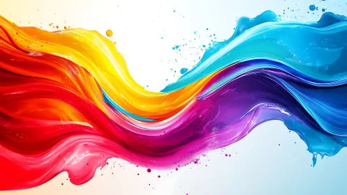 Curved multicolor liquid paint waves on white background.