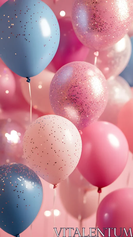 Glitter-Dusted Balloons Dance Through Rosy Dreamscape