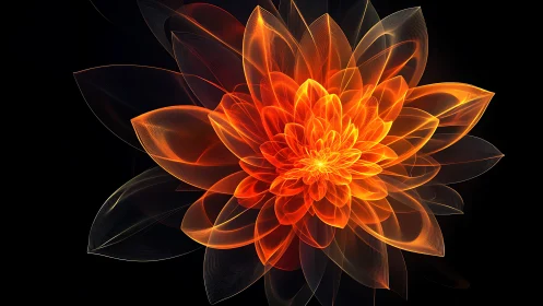 Luminous code-flower unfolds in layers of molten light