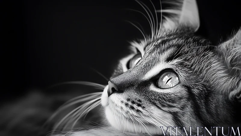 Monochromatic felid portrait with lateral illumination and extreme close-up focal depth precision