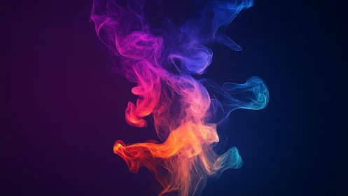 Multicolored smoke plumes on dark gradient background.