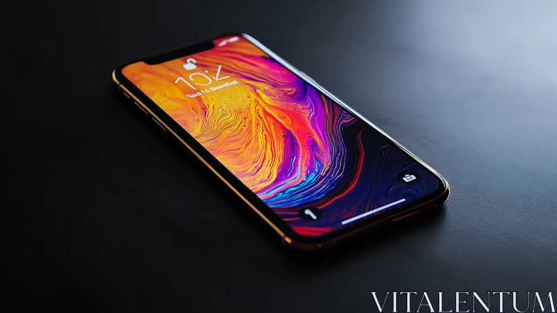 Mobile Device with Gradient Display and Metallic Frame.