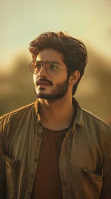 Warm sunset portrait of young man in reflective mood.