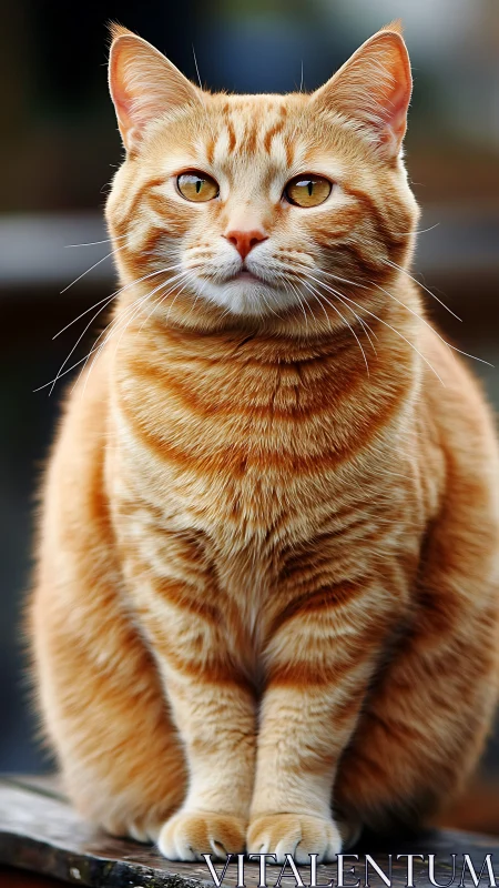 Orange Tabby Cat with Golden Eyes Sits Alert.