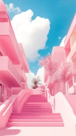 Pink Minimalist Urban Plaza with Staircase to Sky.