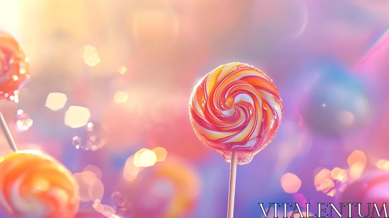 Vibrant Spiral Lollipop in Soft Focus Bokeh Environment.