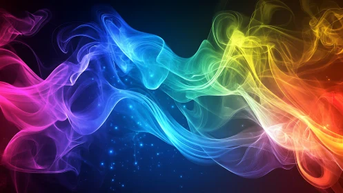 Colorful ribbons of light swirl gently across a starry void