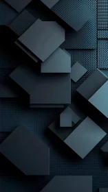 Layered geometric panels in moody dark teal lighting.
