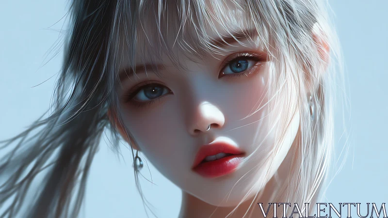 High-detail digital portrait renders softly lit silver-haired girl