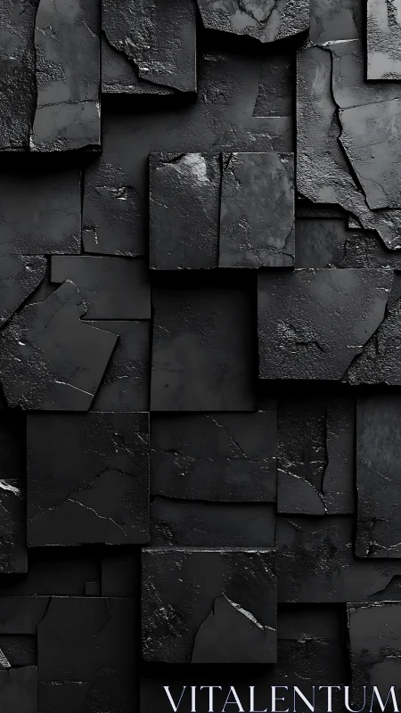 Midnight slate geometry stacking in moody fractured tiers.
