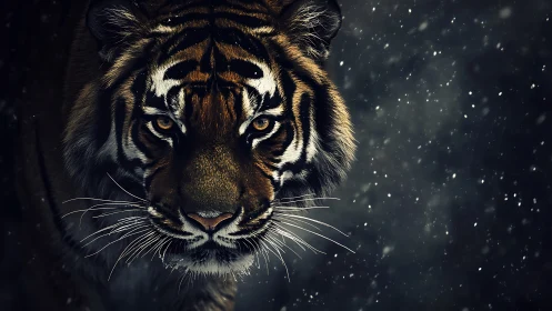 Snowlit tiger portrait captures predatory gaze in chiaroscuro