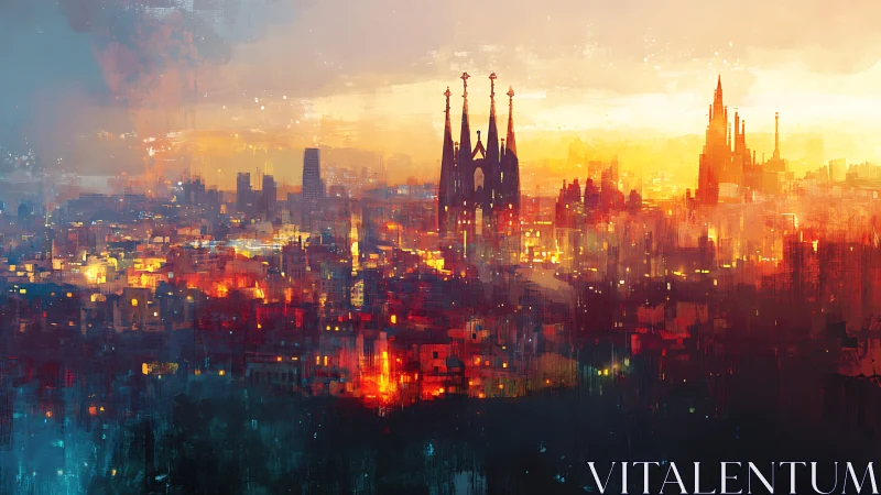 Sunlit spires crown a neon-brushed dream of Barcelona.