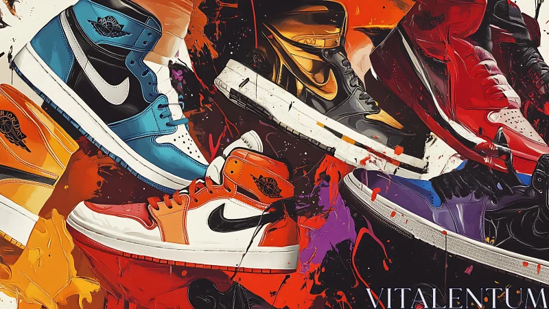 Sneaker legends tumble through splattered comic-color chaos