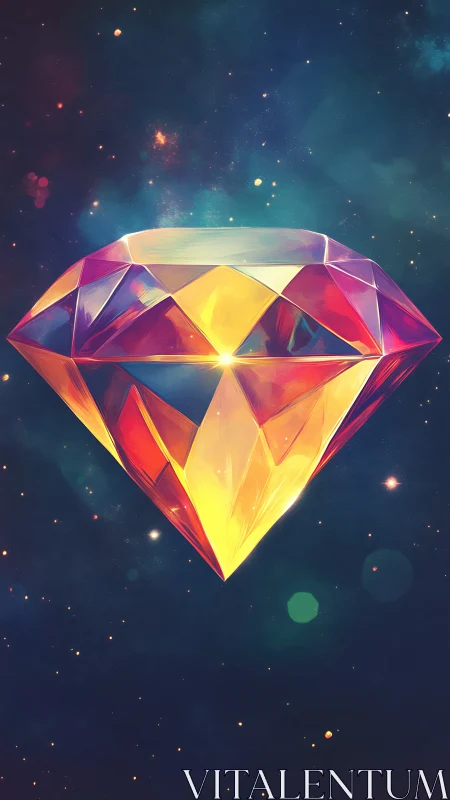 Prismatic cosmic jewel suspended in glowing nebula space.