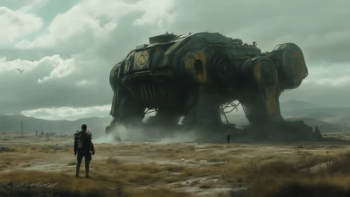 Quiet encounter with a slumbering desert war machine.