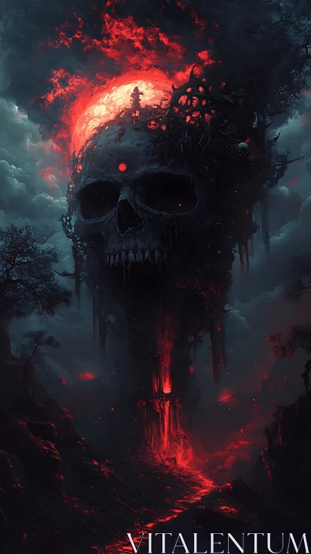 Bloodred eclipse crowned upon the towering skull citadel.