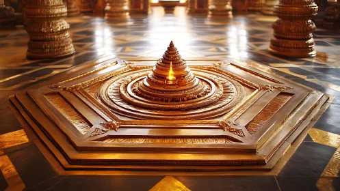 Golden temple mandala altar glowing with quiet serenity.