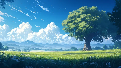 Panoramic meadow landscape calibrates depth via layered haze