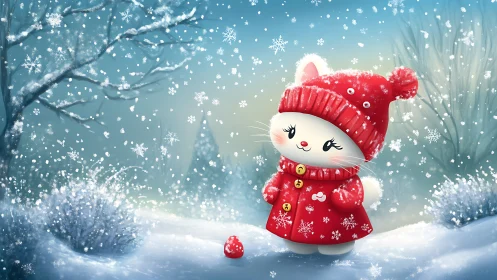 Snowflakes crown a cozy kitten wandering winter dreams