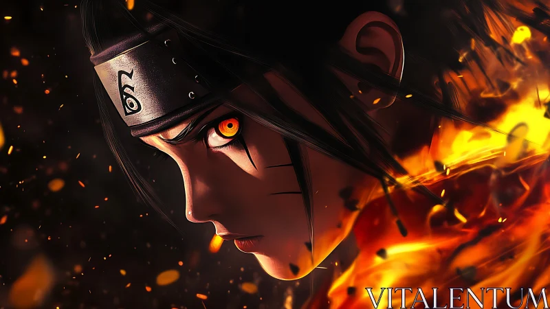 Intense anime warrior portrait with dynamic flame illumination.
