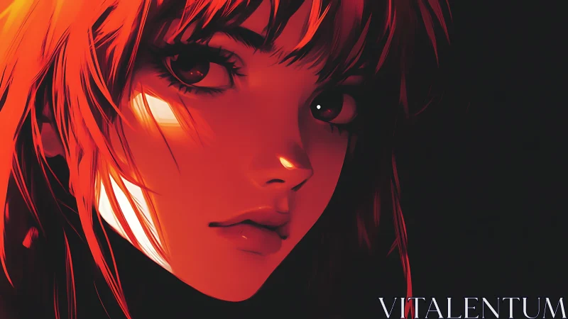 Fiery anime portrait glows with dramatic red lighting.