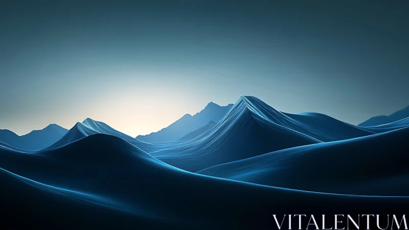 Soft blue data dunes under a calm digital sunrise.