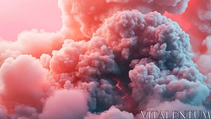 Billowing neon storm clouds in soft pastel atmosphere.