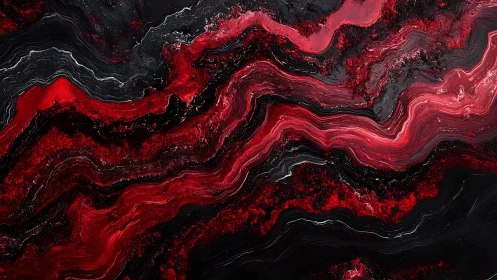 Layered red and black pigment forms horizontally striated bands