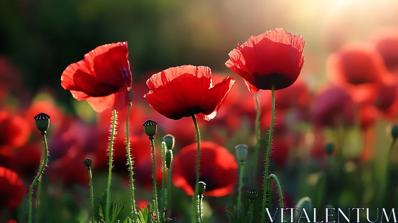 Radiant Poppies Ablaze in Gilded Sunlight.