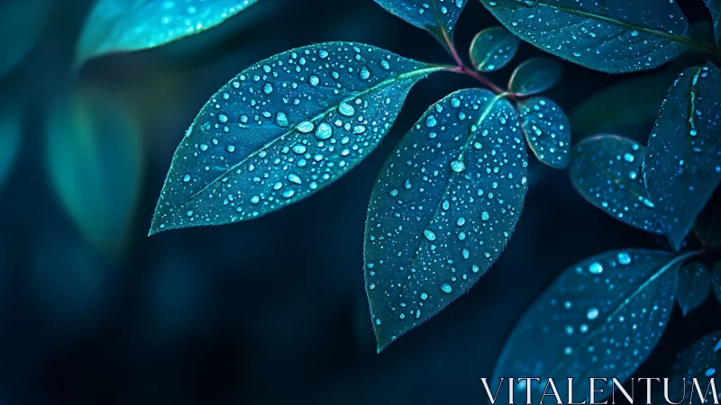 Midnight leaves cradle raindrops like scattered jewels