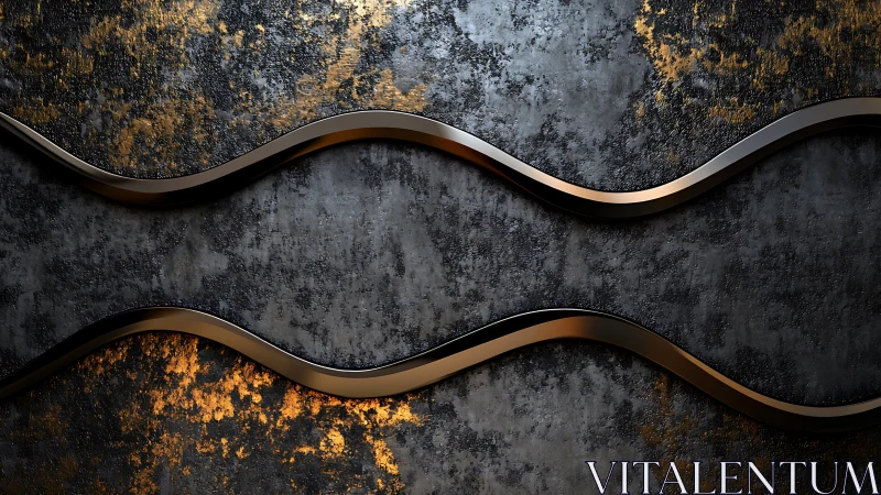 Molten metal waves on charcoal stone, quietly shimmering.