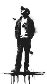 Urban silhouette portrait with dripping street art ink