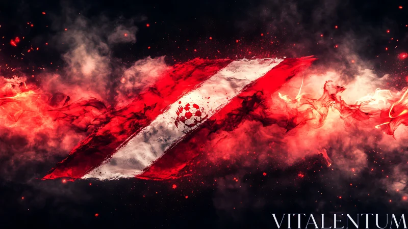 Peru flag igniting through red nebula-like smoke field.