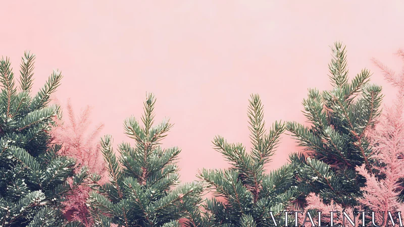 Soft holiday evergreens against a dreamy pink backdrop.