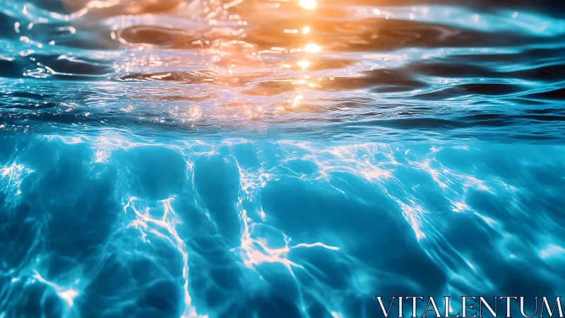 Sunlit ocean surface ripples cast glowing patterns below