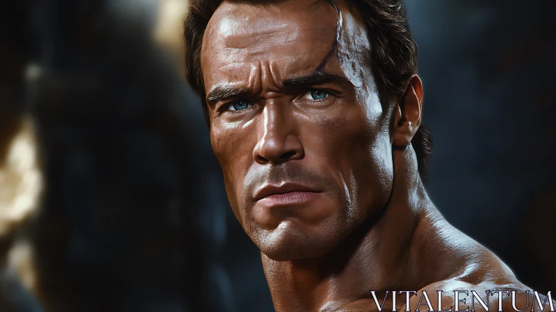 Photorealistic heroic portrait with dramatic rim lighting.
