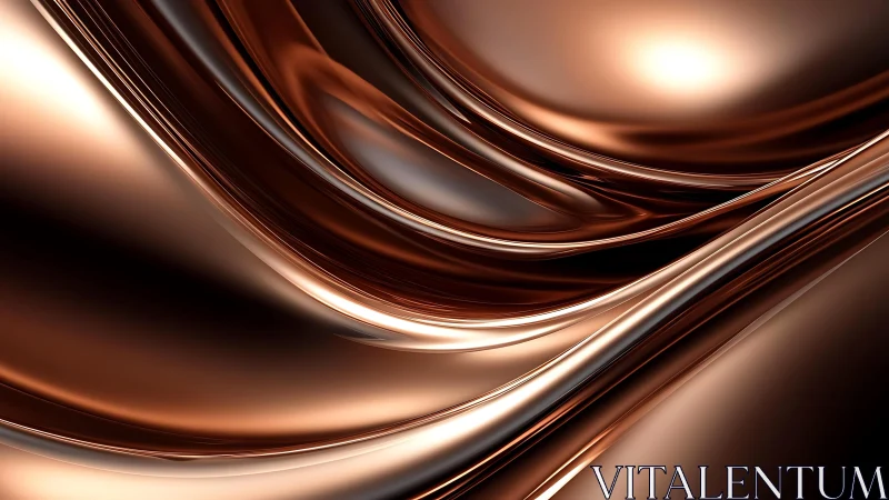 Abstract metallic waves in copper tones, digital 3D rendering.