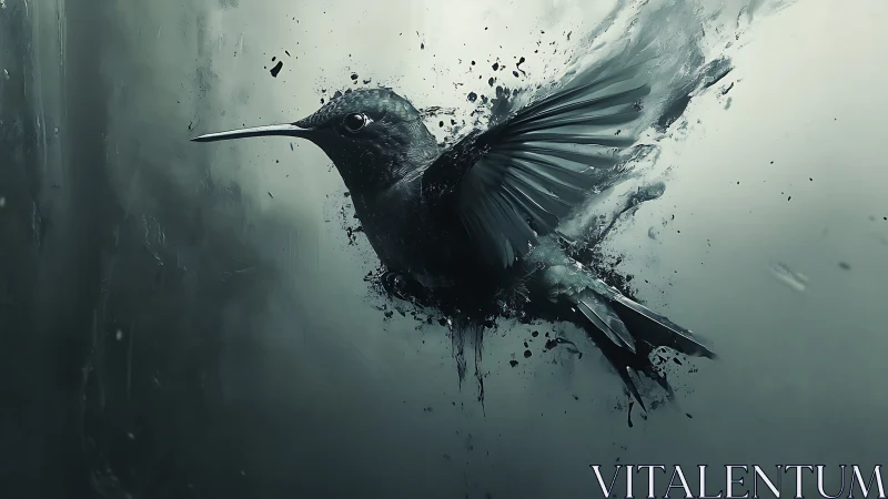 Hummingbird in monochrome motion with splintered paint effects.