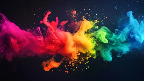 Multicolored ink dispersion on dark background surface.