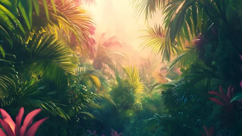 Tropical Glow: Where Sunlight Dances Through Jungle.