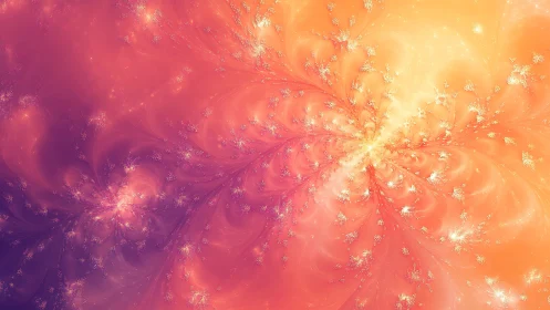 Radiant fractal blooms swirl in glowing sunset colors