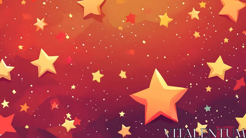 Golden star shower drifting across a cozy sunset sky.