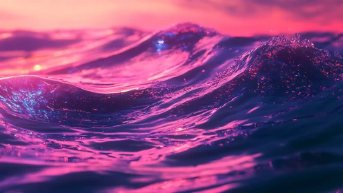 Chromatic ocean surface under neon spectral sunset lighting.