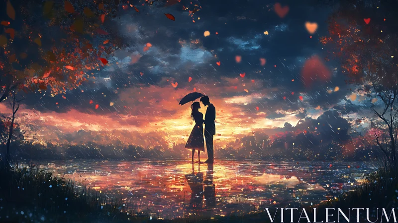 Two Hearts Under the Glow: A Rainy Sunset Romance.