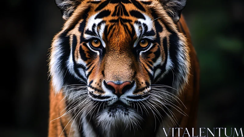 Golden eyed tiger meeting your gaze in quiet jungle calm.