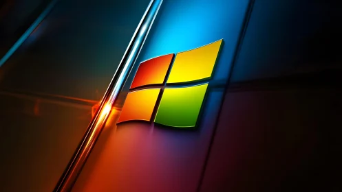Vibrant Windows Logo on Glossy Surface in Futuristic Digital Art.