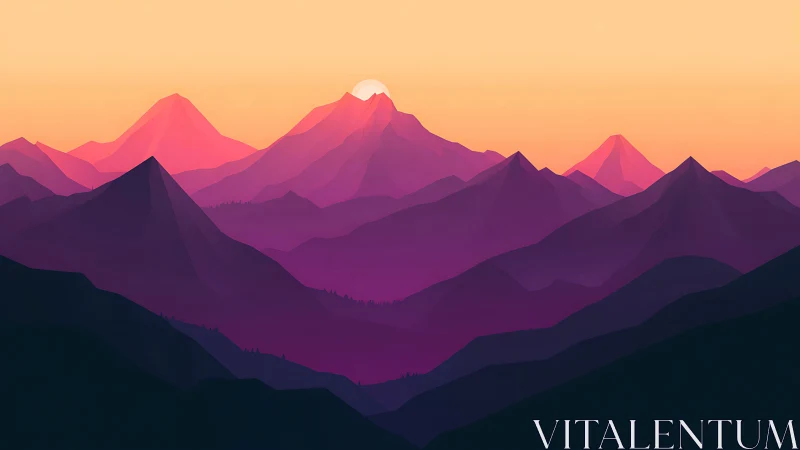 Sunlit gradient mountains form layered minimalist landscape