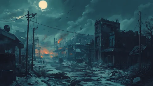 Moonlit Ruinway Under Embered Skies of the Silent City.