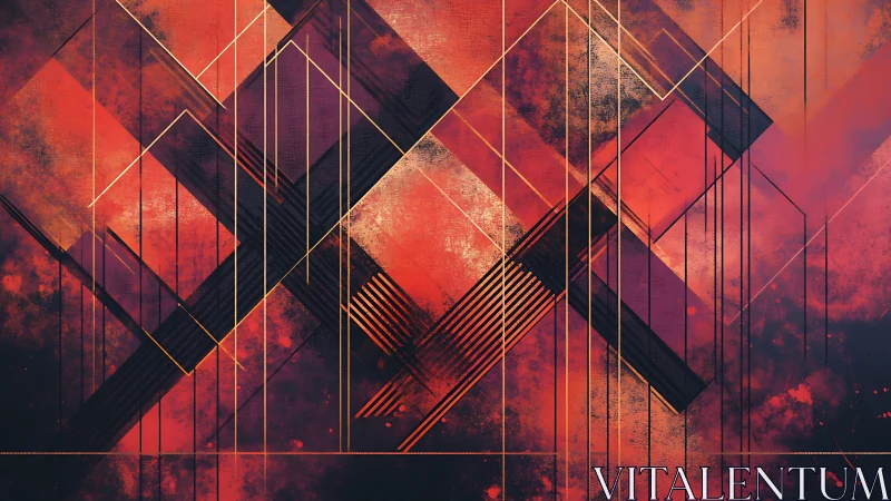 Geometric line lattice intersects textured red gradient field