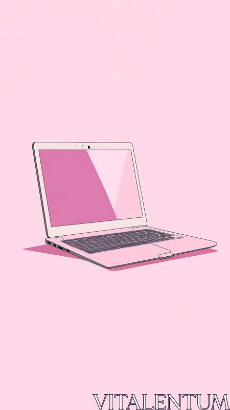 Minimalist pink laptop floats quietly in bubblegum space